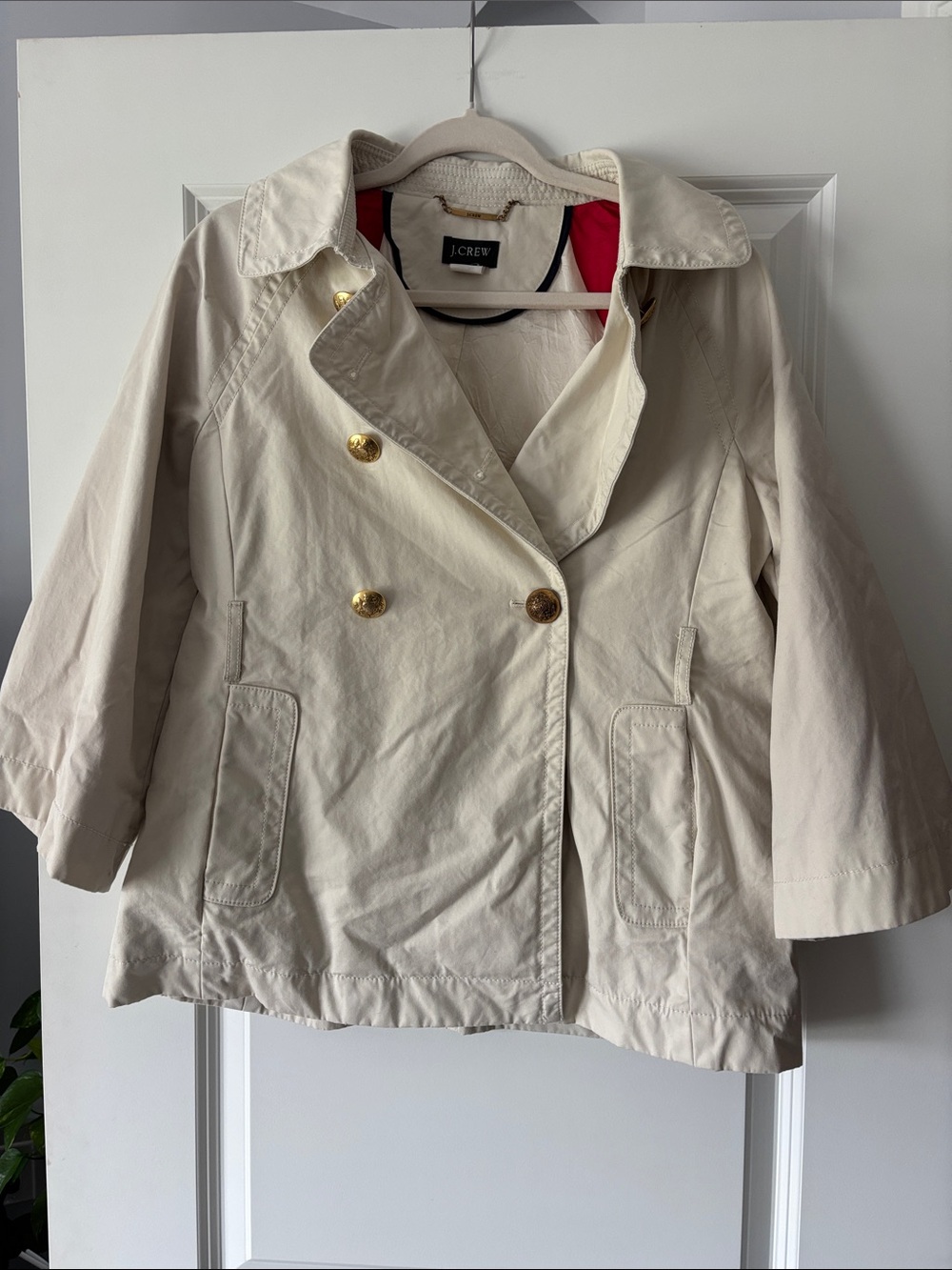 J. Crew Cream Double-Breasted Trench Coat with Gold Buttons